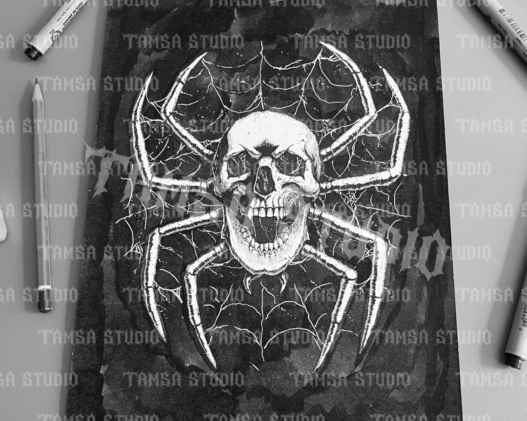 Screaming Spider Skull - One-of-One Hand-Drawn Dark Artwork