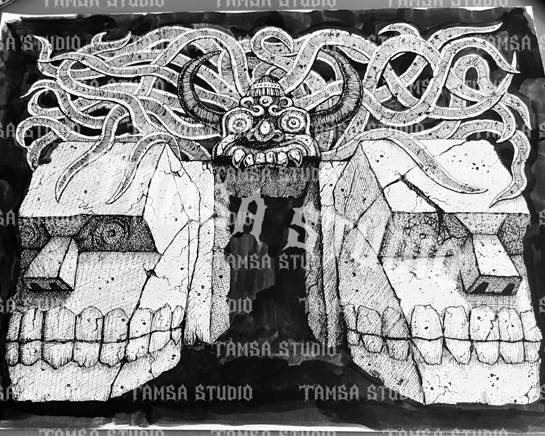Jungle Statues - One-of-One Hand-Drawn Dark Artwork