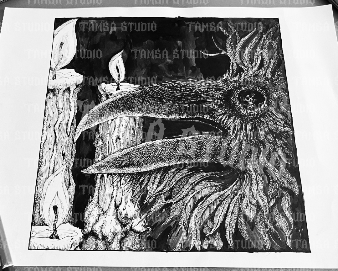Raven and Candles - One-of-One Hand-Drawn Dark Artwork