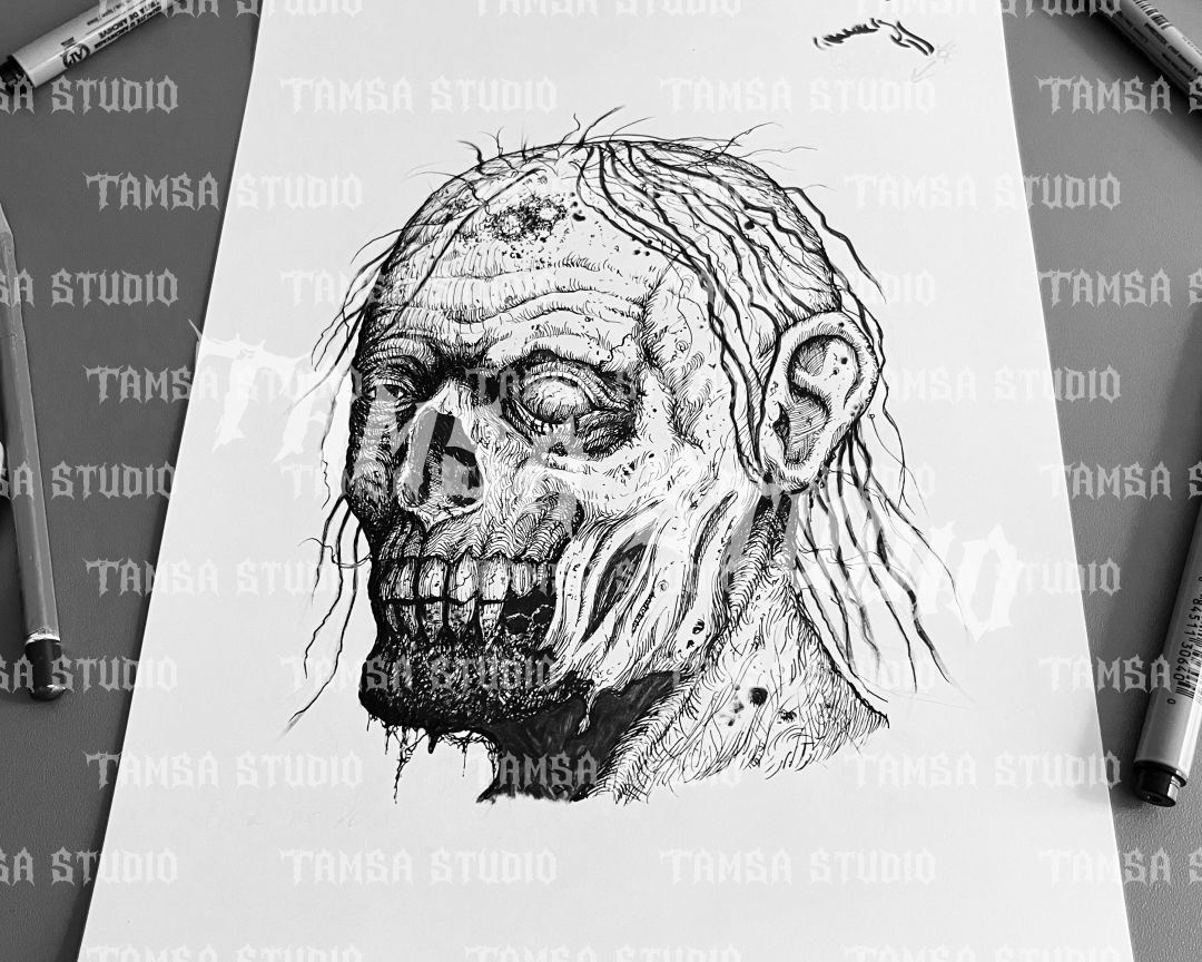 Zombie Face - One-of-One Hand-Drawn Dark Artwork