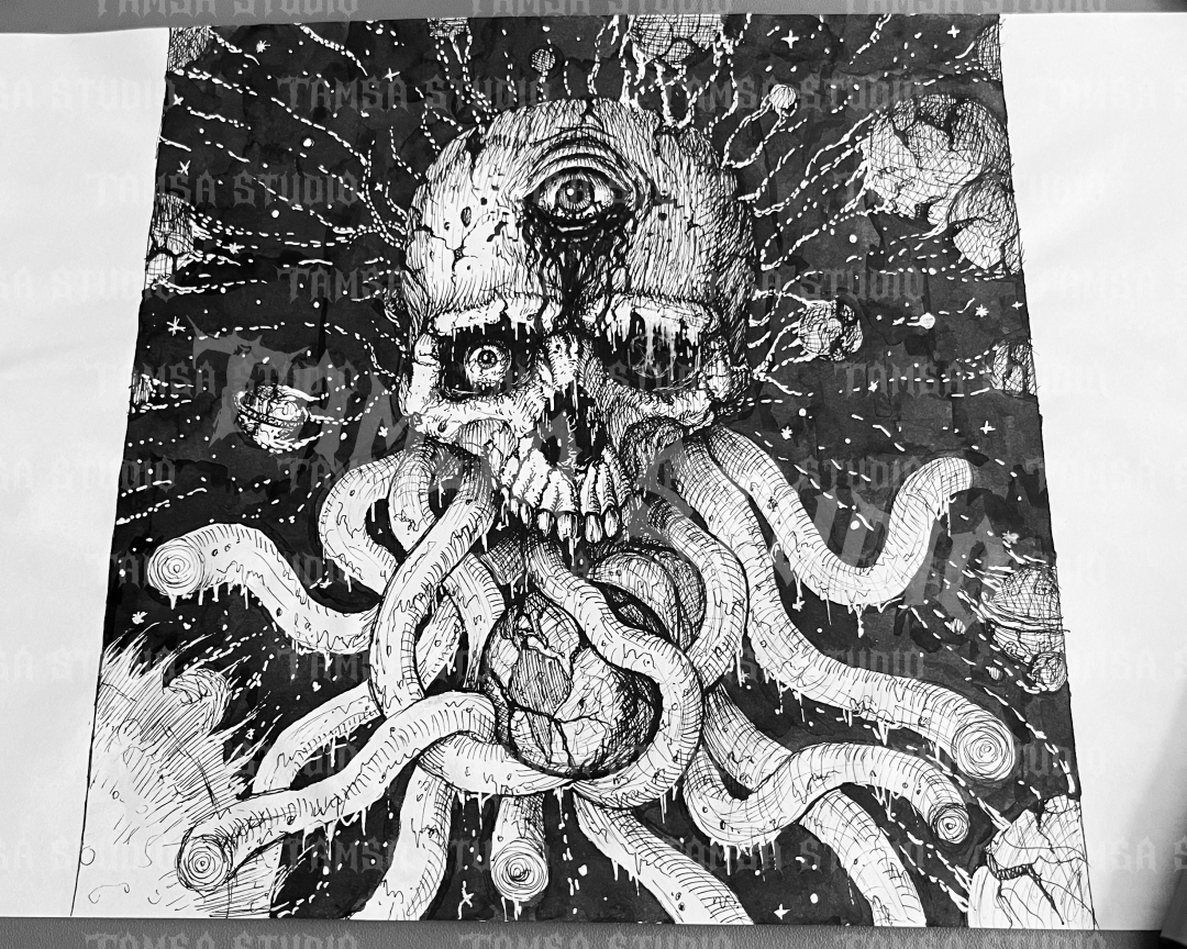 Space Skull - One-of-One Hand-Drawn Dark Artwork