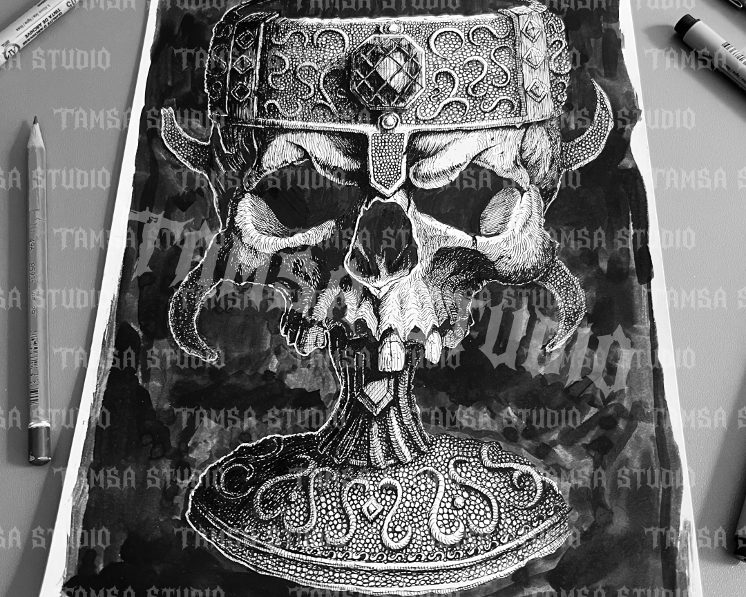 Skull Wineglass - One-of-One Hand-Drawn Dark Artwork