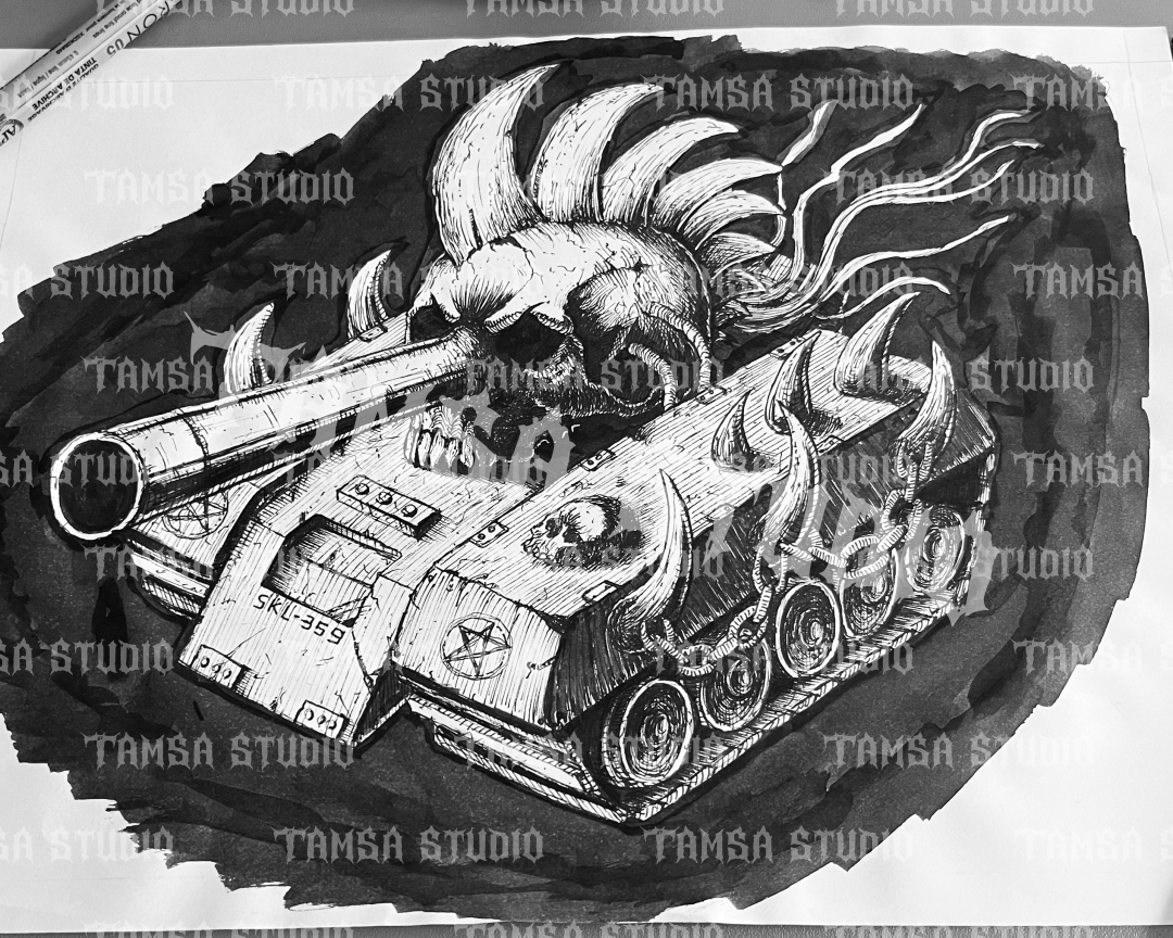 Tank Skull - One-of-One Hand-Drawn Dark Artwork
