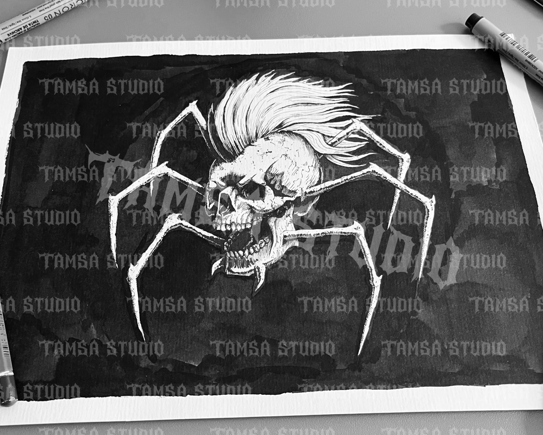 Punk Spider Skull - One-of-One Hand-Drawn Dark Artwork