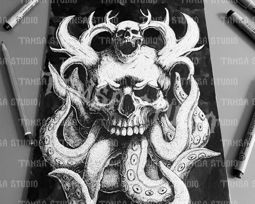 Octopus Skull - One-of-One Hand-Drawn Dark Artwork